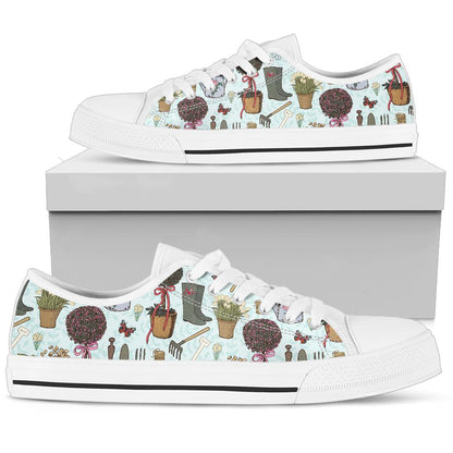 Gardening Pattern Print Design G01 White Bottom Low Top Shoes