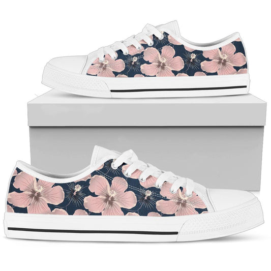 Plumeria Pattern Print Design PM018 White Bottom Low Top Shoes