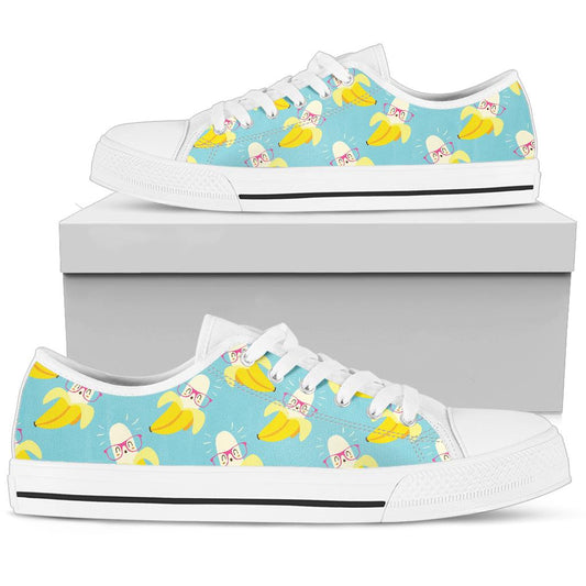 Banana Pattern Print Design BA07 White Bottom Low Top Shoes