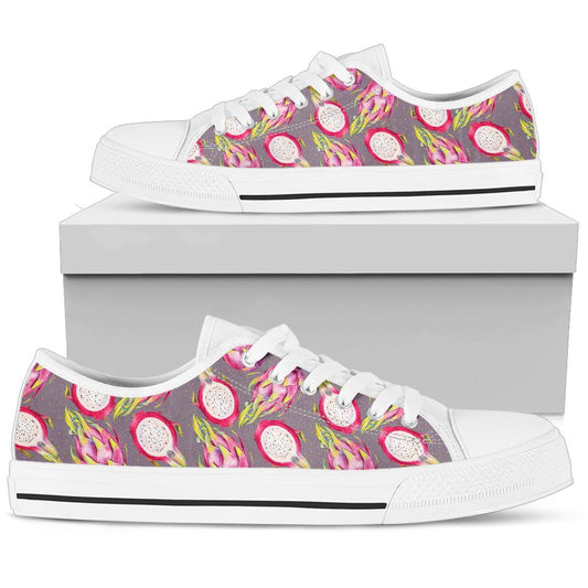 Dragonfruit Pattern Print Design DF03 White Bottom Low Top Shoes