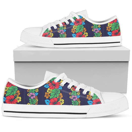 Hawaiian Themed Pattern Print Design H03 White Bottom Low Top Shoes