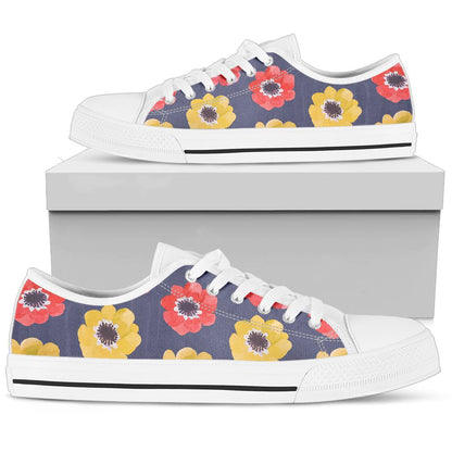Anemone Pattern Print Design AM010 White Bottom Low Top Shoes
