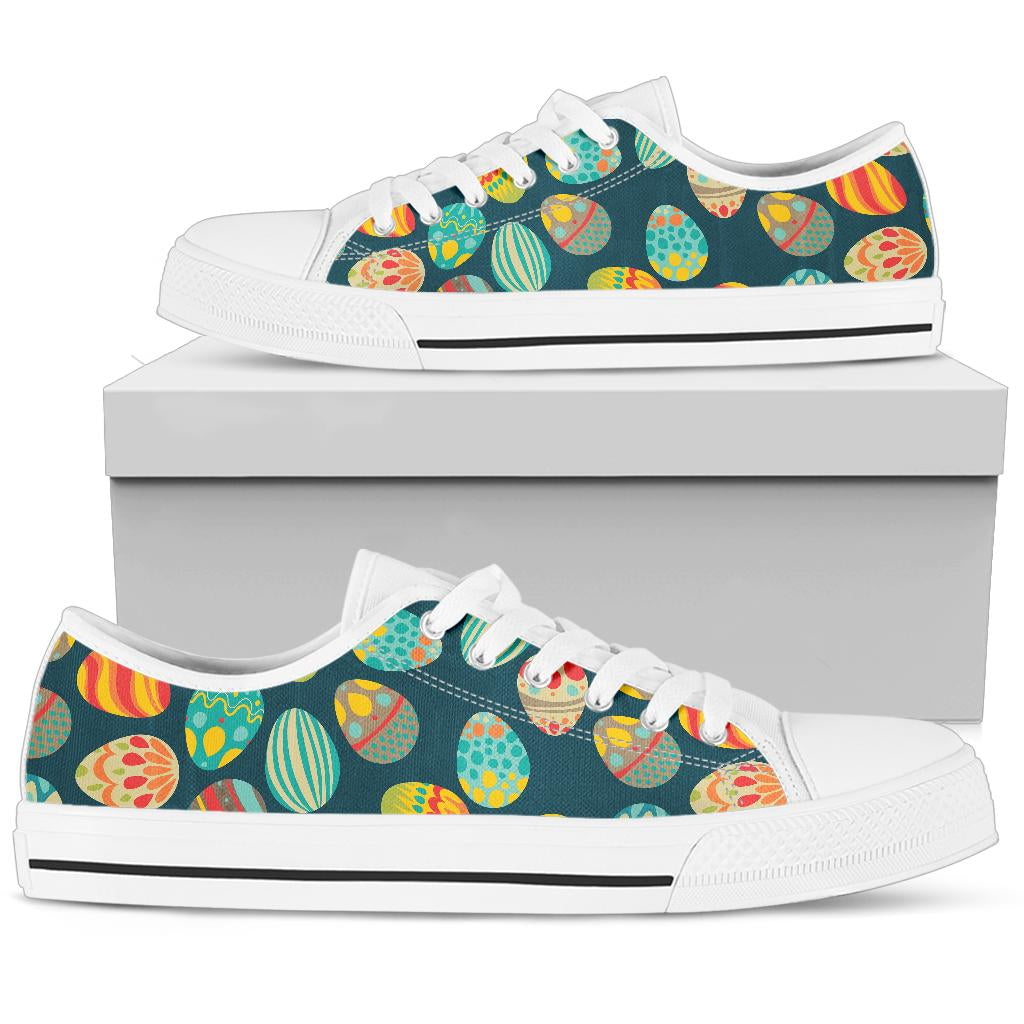 Easter Eggs Pattern Print Design RB09 White Bottom Low Top Shoes