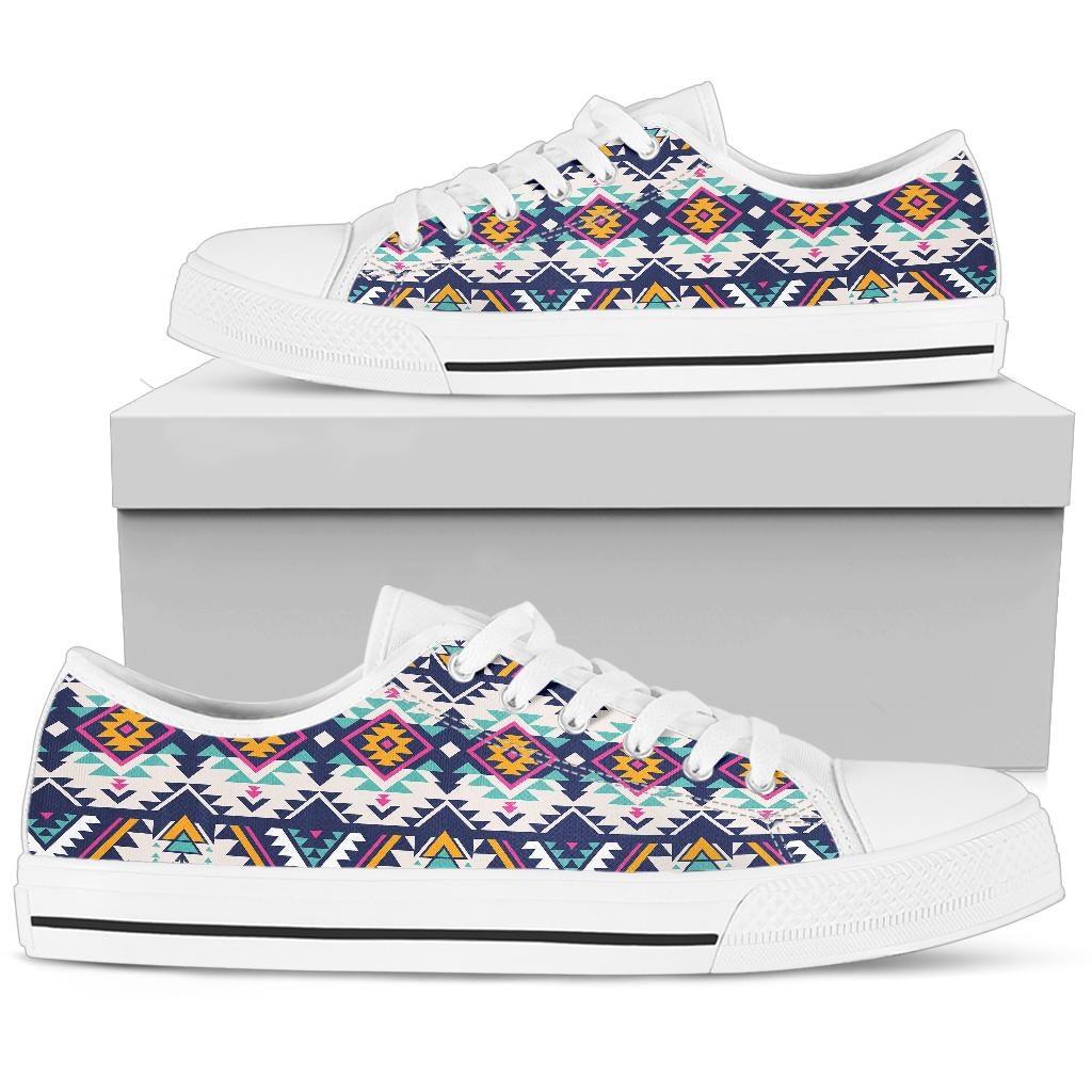 Tribal Aztec native american White Bottom Low Top Shoes