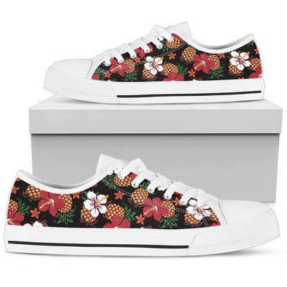 Hawaiian Themed Pattern Print Design H013 White Bottom Low Top Shoes