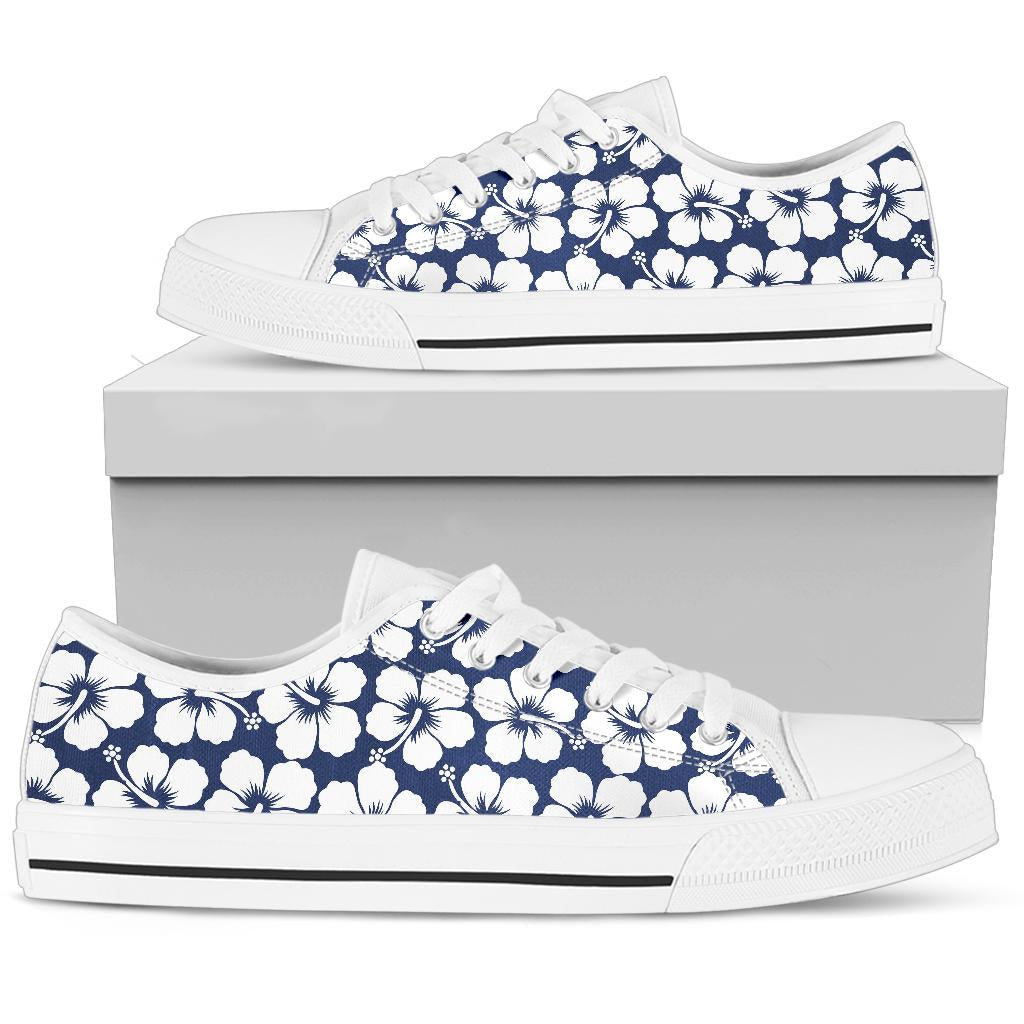 Hibiscus Pattern Print Design HB013 White Bottom Low Top Shoes