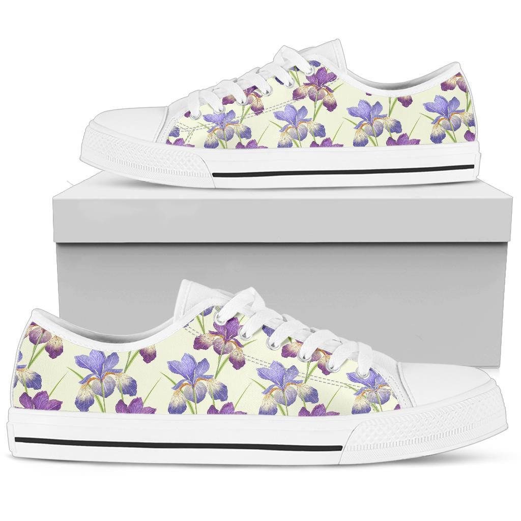 Iris Pattern Print Design IR08 White Bottom Low Top Shoes