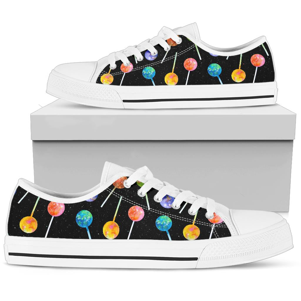 Lollipop Pattern Print Design LL04 White Bottom Low Top Shoes