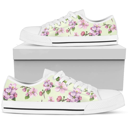 Apple blossom Pattern Print Design AB05 White Bottom Low Top Shoes