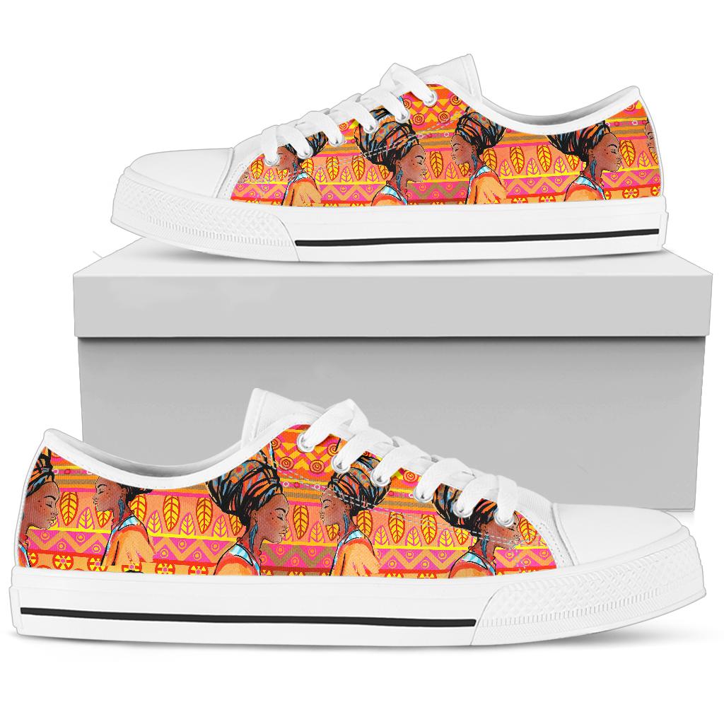 African Girl Aztec White Bottom Low Top Shoes