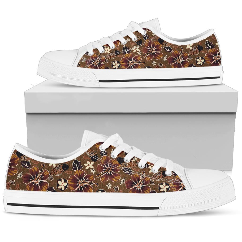 Hawaiian Themed Pattern Print Design H01 White Bottom Low Top Shoes