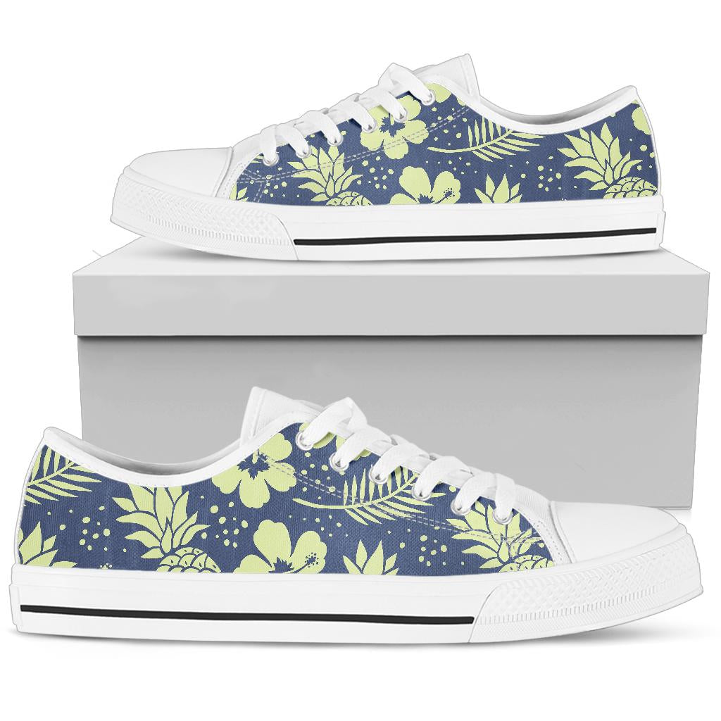 Pineapple Pattern Print Design PP07 White Bottom Low Top Shoes