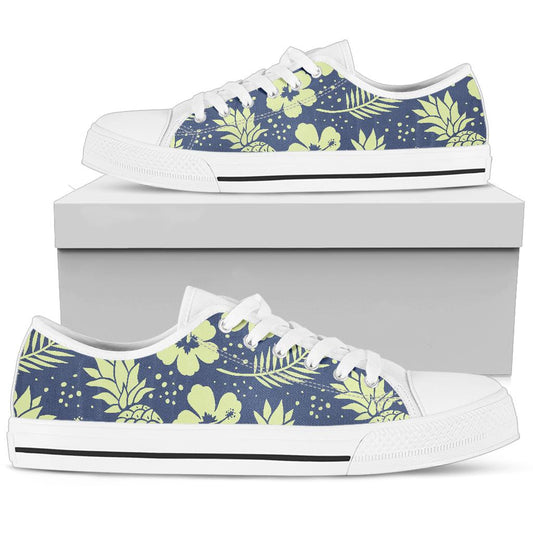 Pineapple Pattern Print Design PP07 White Bottom Low Top Shoes