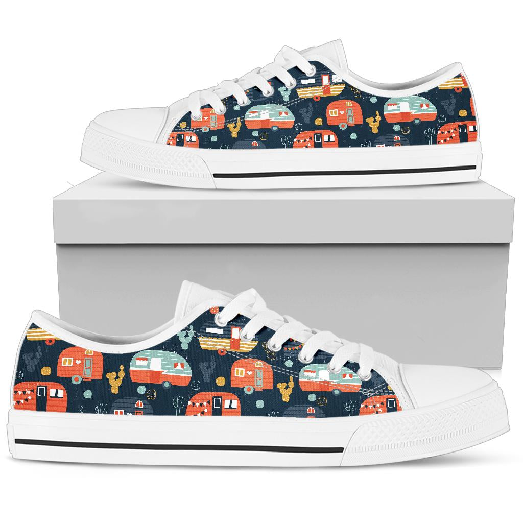 Camper Caravan Print Pattern White Bottom Low Top Shoes
