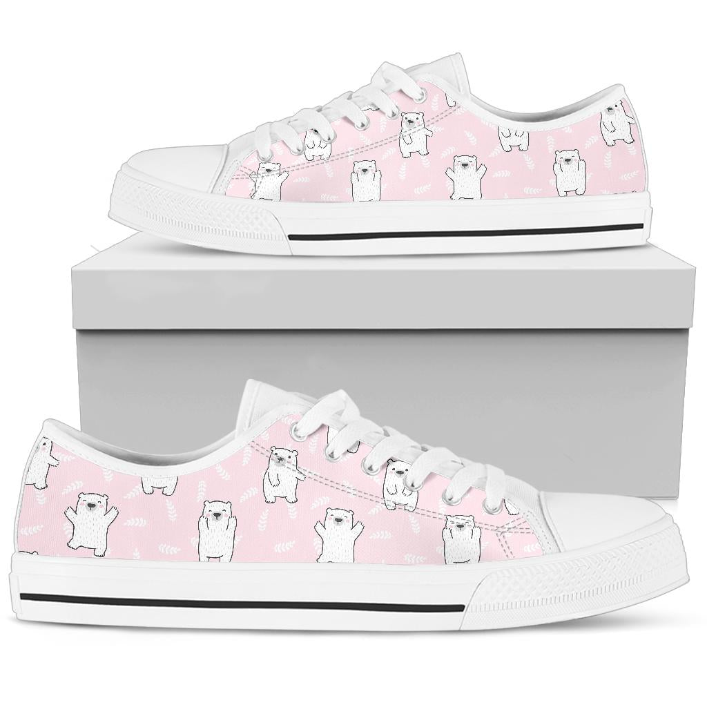 Polar Bear Pattern Print Design PB09 White Bottom Low Top Shoes