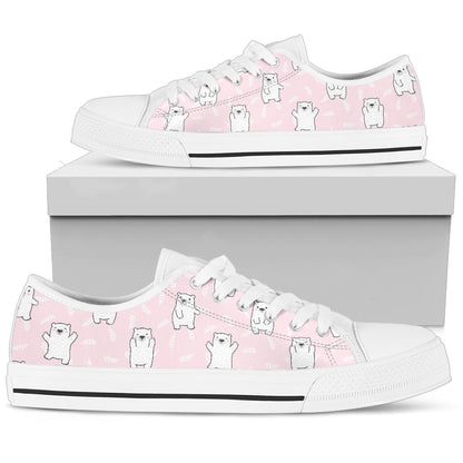 Polar Bear Pattern Print Design PB09 White Bottom Low Top Shoes