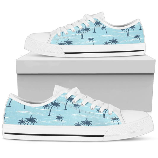 Palm Tree Pattern Print Design PT04 White Bottom Low Top Shoes