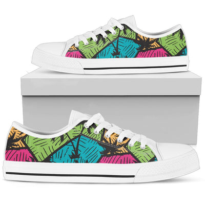 Palm Tree Pattern Print Design PT09 White Bottom Low Top Shoes