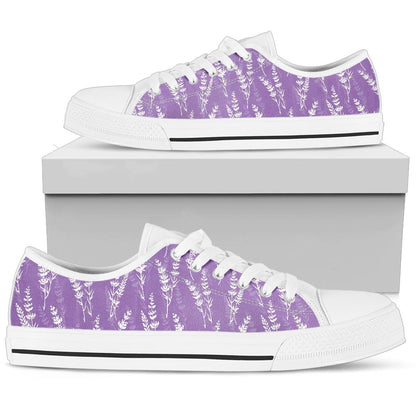 Lavender Pattern Print Design LV08 White Bottom Low Top Shoes