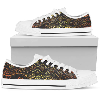 Gold African Design White Bottom Low Top Shoes
