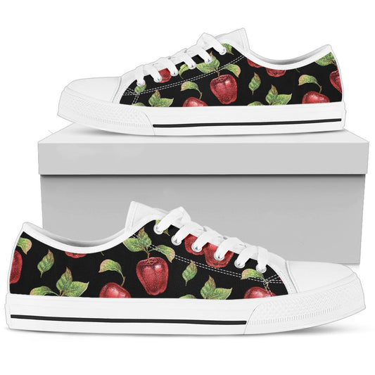 Apple Pattern Print Design AP011 White Bottom Low Top Shoes