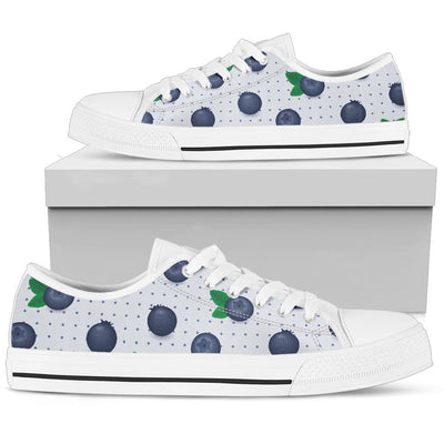 Blueberry Pattern Print Design BB02 White Bottom Low Top Shoes