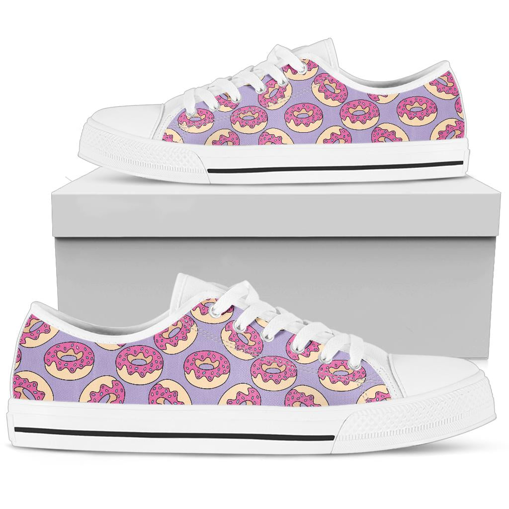 Donut Pattern Print Design DN015 White Bottom Low Top Shoes