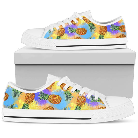 Pineapple Pattern Print Design PP09 White Bottom Low Top Shoes
