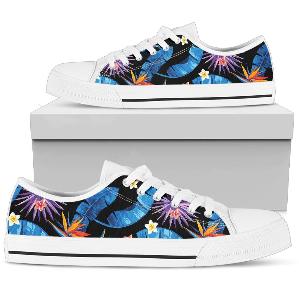Tropical Flower Pattern Print Design TF018 White Bottom Low Top Shoes