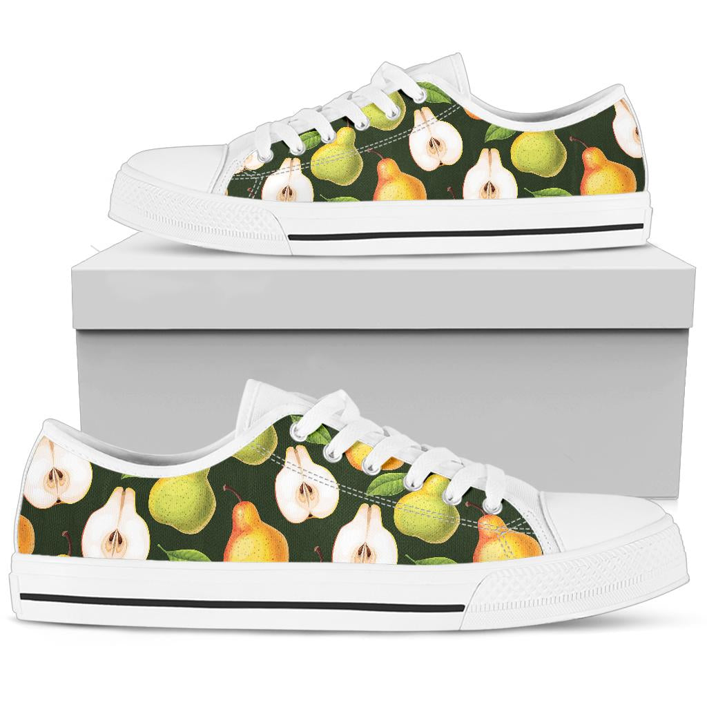 Pear Pattern Print Design PE06 White Bottom Low Top Shoes