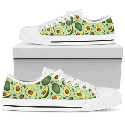 Avocado Pattern Print Design AC01 White Bottom Low Top Shoes