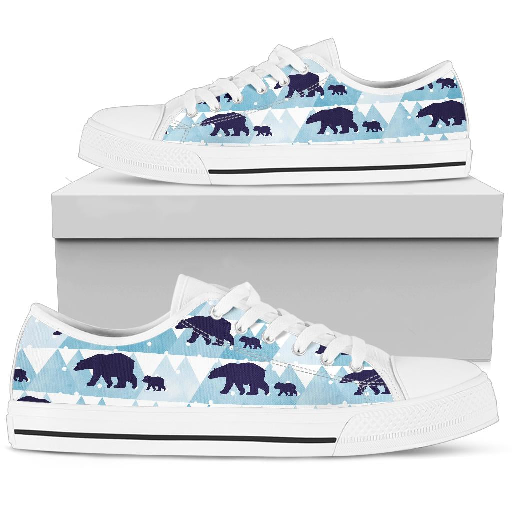 Bear Pattern Print Design BE01 White Bottom Low Top Shoes