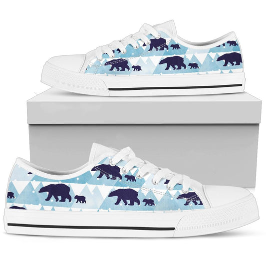 Bear Pattern Print Design BE01 White Bottom Low Top Shoes