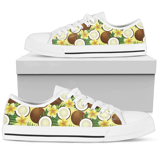 Coconut Pattern Print Design CN02 White Bottom Low Top Shoes