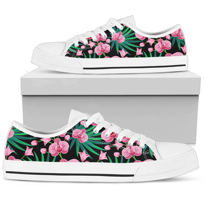 Orchid Pink Pattern Print Design OR06 White Bottom Low Top Shoes