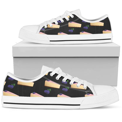 Cheesecake blueberry Pattern Print Design CK01 White Bottom Low Top Shoes