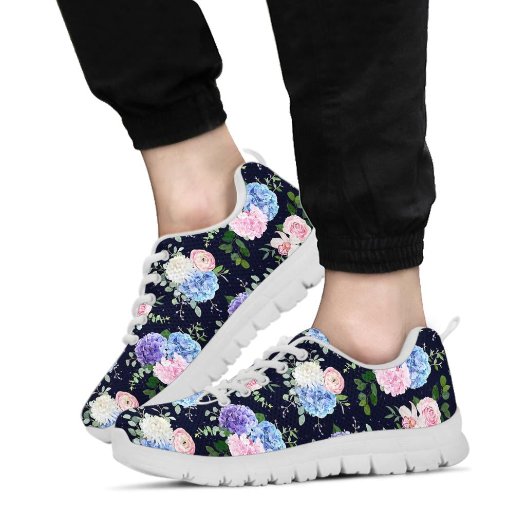 Hydrangea Pattern Print Design HD01 Sneakers White Bottom Shoes