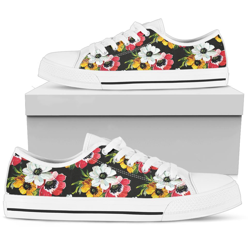 Anemone Pattern Print Design AM07 White Bottom Low Top Shoes