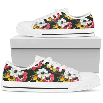 Anemone Pattern Print Design AM07 White Bottom Low Top Shoes