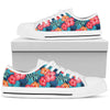 Red Hibiscus Pattern Print Design HB02 White Bottom Low Top Shoes