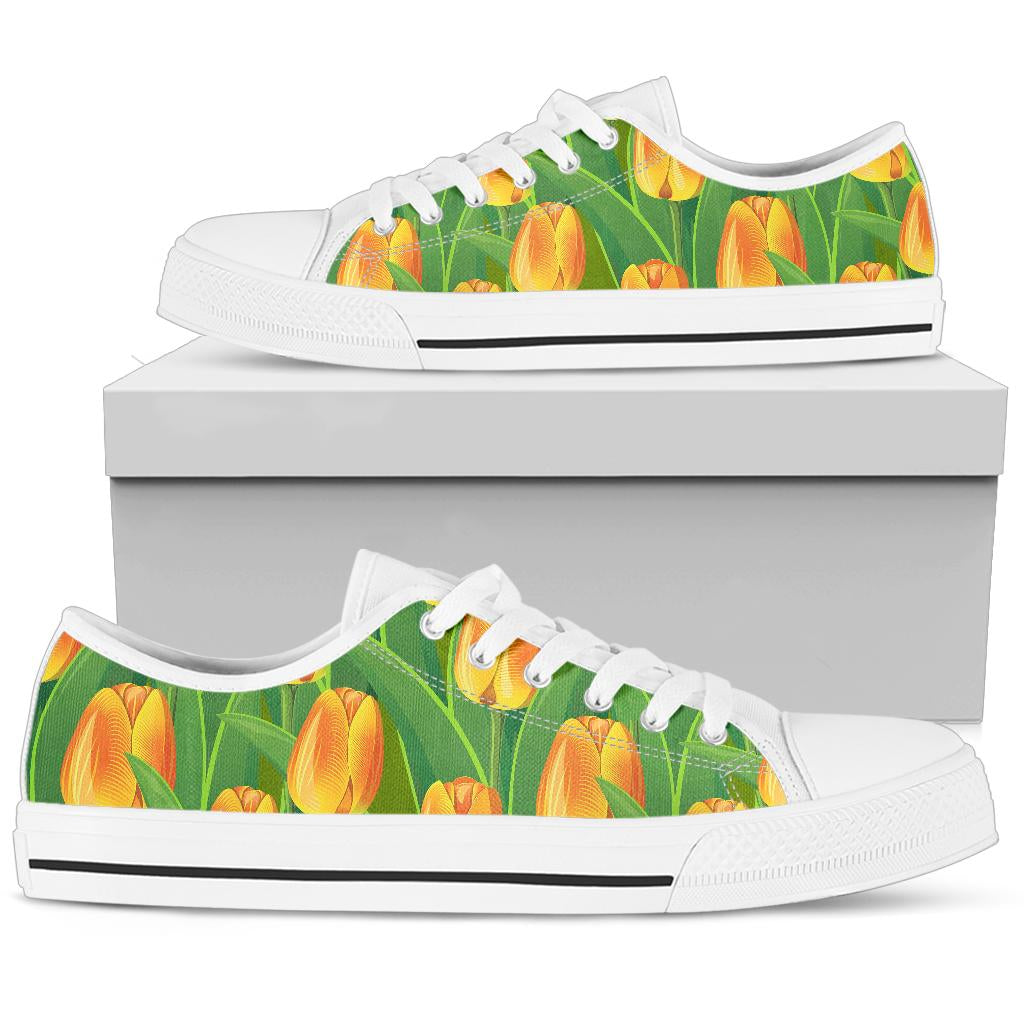 Tulip Orange Pattern Print Design TP07 White Bottom Low Top Shoes