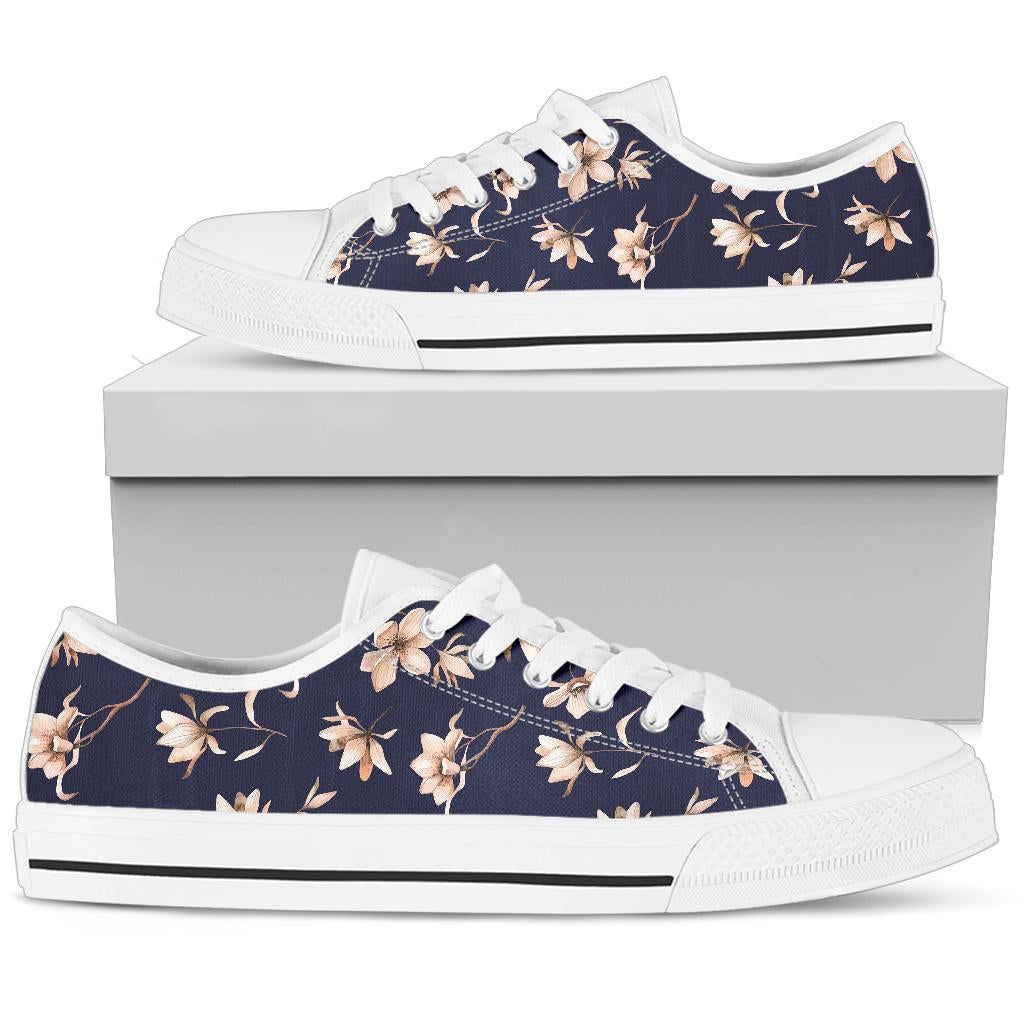 Beautiful Floral Pattern White Bottom Low Top Shoes