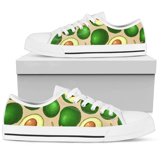 Avocado Pattern Print Design AC010 White Bottom Low Top Shoes