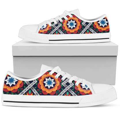 African Kente White Bottom Low Top Shoes