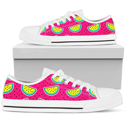 Watermelon Pattern Print Design WM04 White Bottom Low Top Shoes