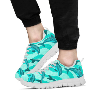 Dolphin Wave Print Sneakers White Bottom Shoes