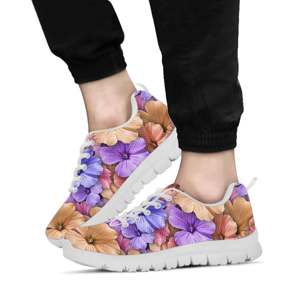 Colorful Geranium Pattern Sneakers White Bottom Shoes