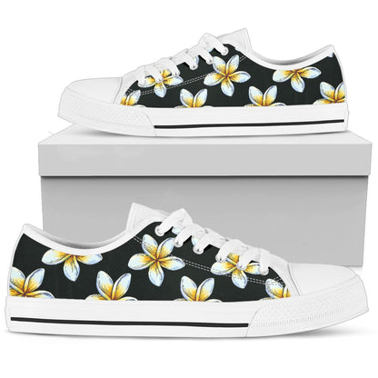 White Plumeria Pattern Print Design PM022 White Bottom Low Top Shoes