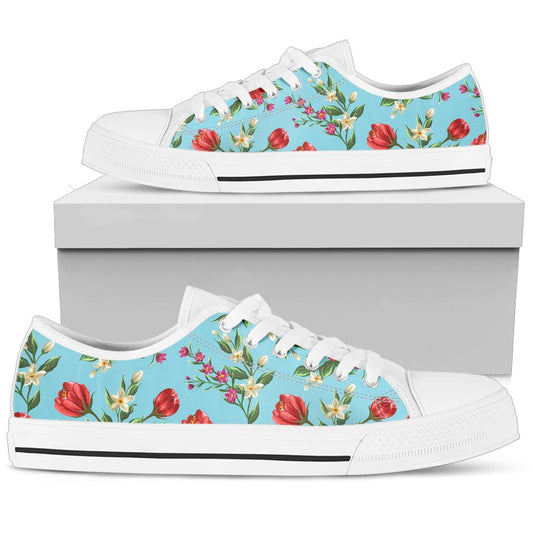 Summer Floral Pattern Print Design SF011 White Bottom Low Top Shoes