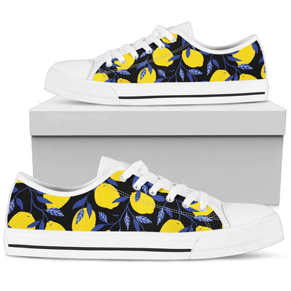 Lemon Pattern Print Design LM01 White Bottom Low Top Shoes